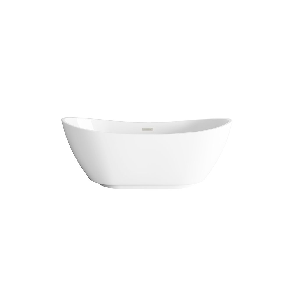 67 inch Soaking Bathtub in Glossy White with Brushed Nickel Trim. Picture 1