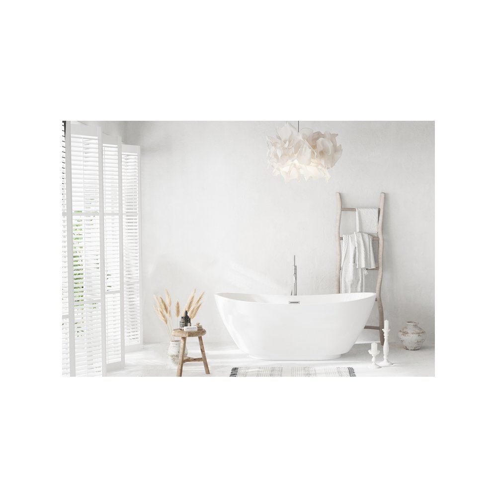 67 inch Soaking Bathtub in Glossy White with Brushed Nickel Trim. Picture 2