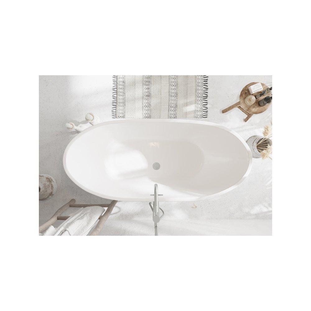67 inch Soaking Bathtub in Glossy White with Brushed Nickel Trim. Picture 4