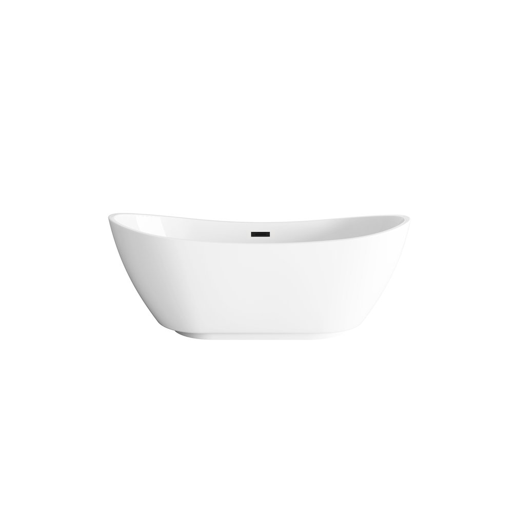 67 inch Soaking Bathtub in Glossy White with Matte Black Trim. Picture 1