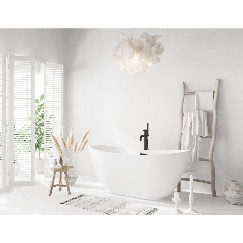 67 inch Soaking Bathtub in Glossy White with Matte Black Trim. Picture 3