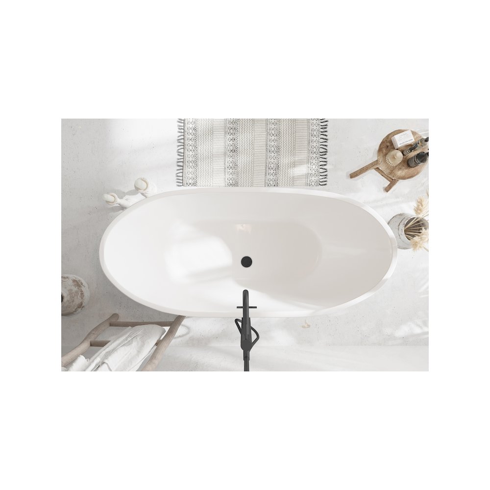 67 inch Soaking Bathtub in Glossy White with Matte Black Trim. Picture 4