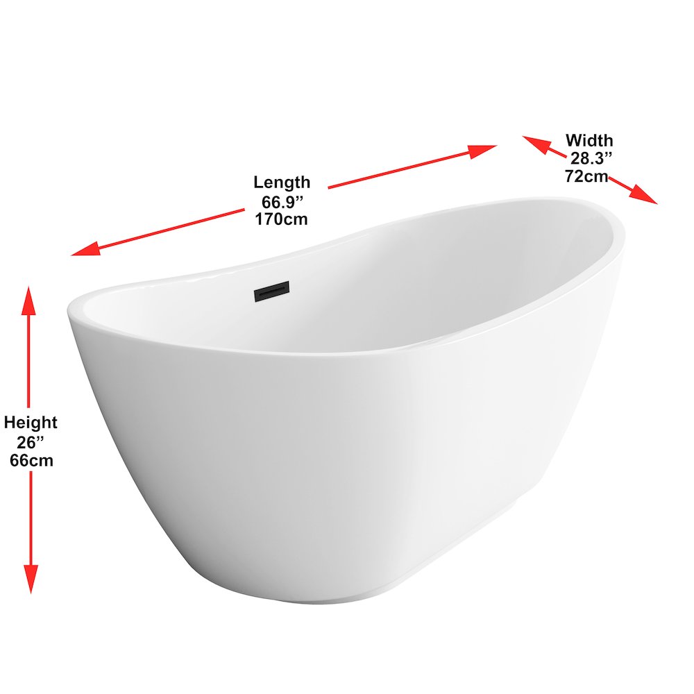 67 inch Soaking Bathtub in Glossy White with Matte Black Trim. Picture 8