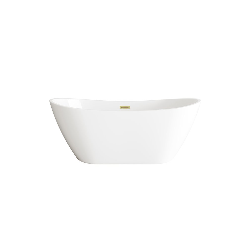 72 inch Soaking Bathtub in Glossy White with Brushed Gold Trim. Picture 1