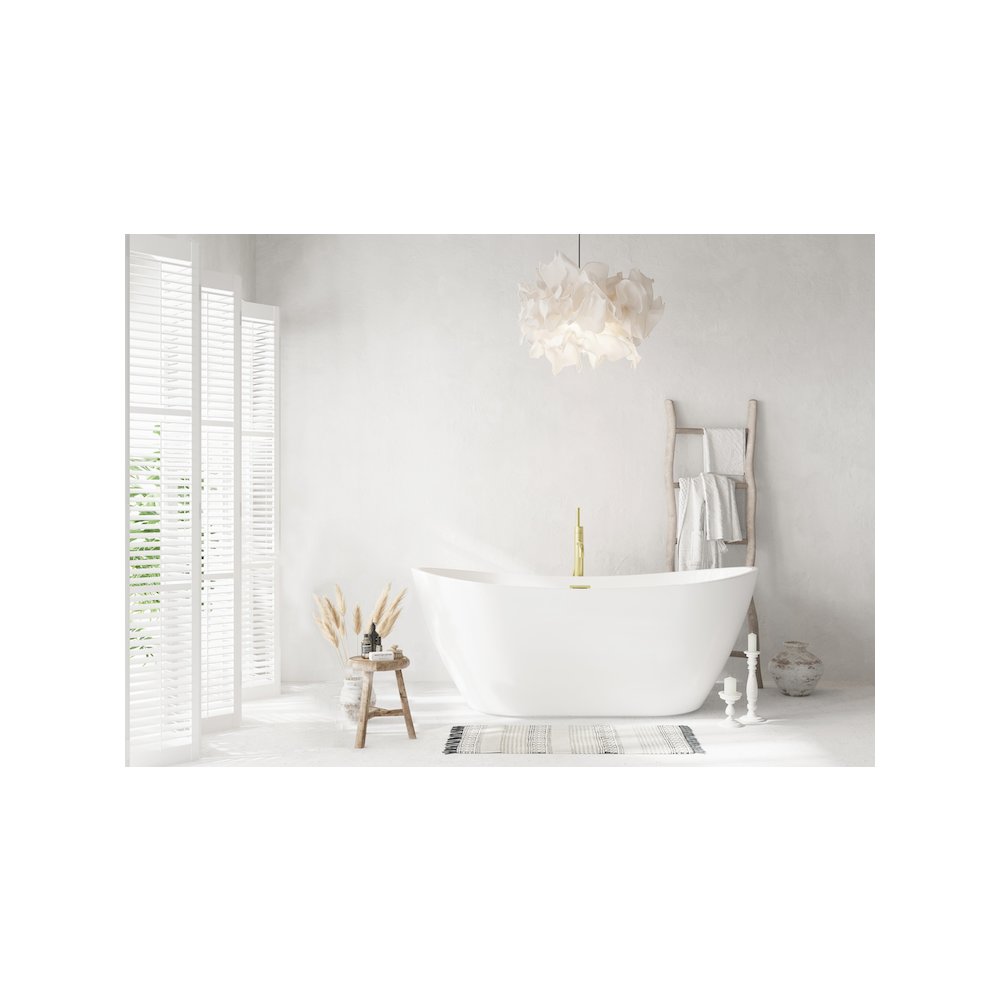 72 inch Soaking Bathtub in Glossy White with Brushed Gold Trim. Picture 2