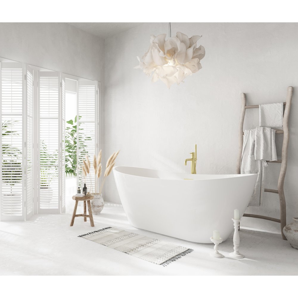 72 inch Soaking Bathtub in Glossy White with Brushed Gold Trim. Picture 3