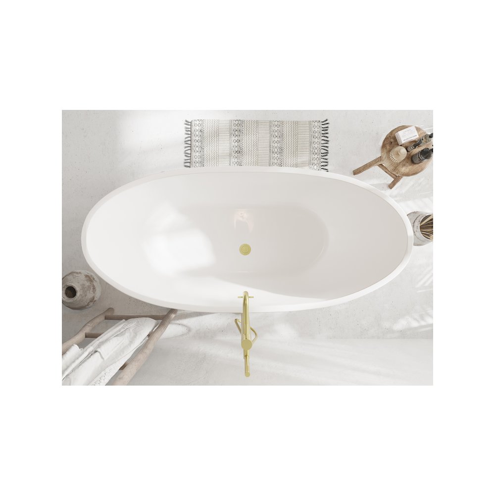 72 inch Soaking Bathtub in Glossy White with Brushed Gold Trim. Picture 4