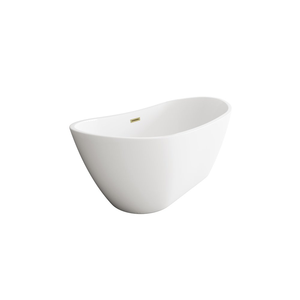 72 inch Soaking Bathtub in Glossy White with Brushed Gold Trim. Picture 5