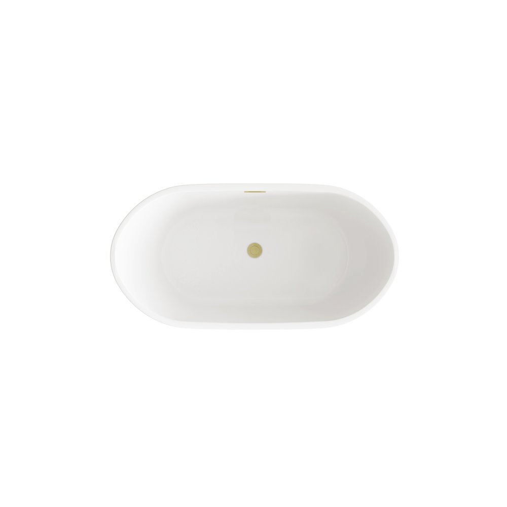 72 inch Soaking Bathtub in Glossy White with Brushed Gold Trim. Picture 6