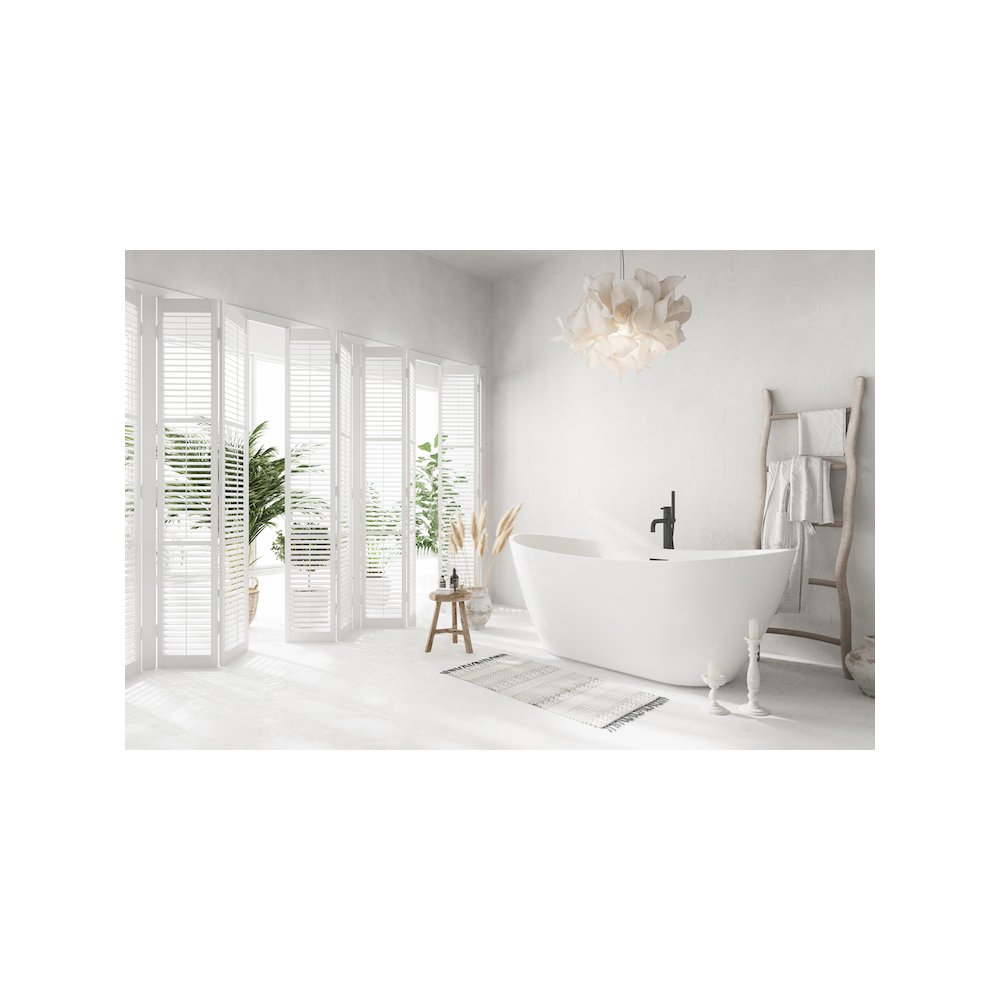 72 inch Soaking Bathtub in Glossy White with Matte Black Trim. Picture 3