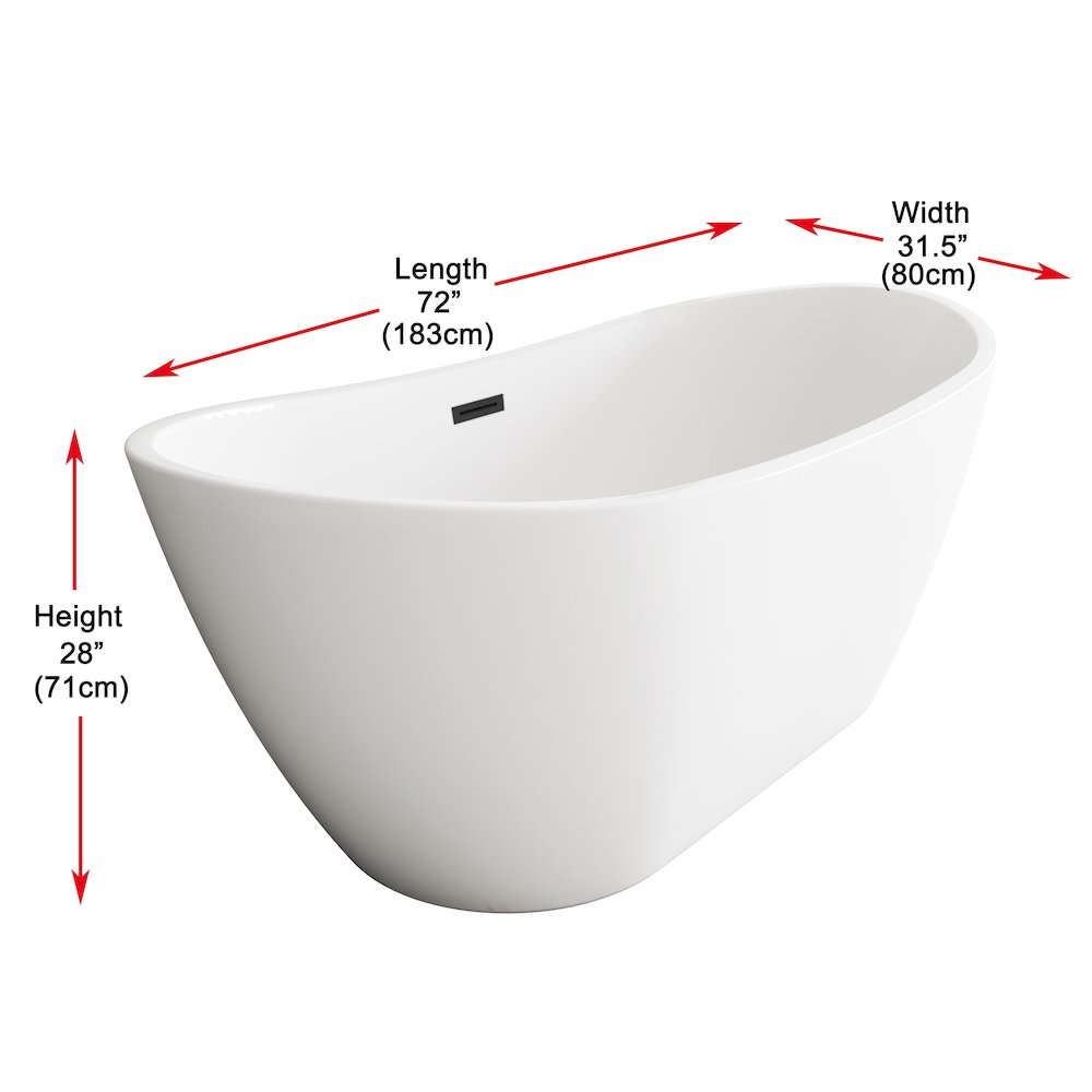 72 inch Soaking Bathtub in Glossy White with Matte Black Trim. Picture 8