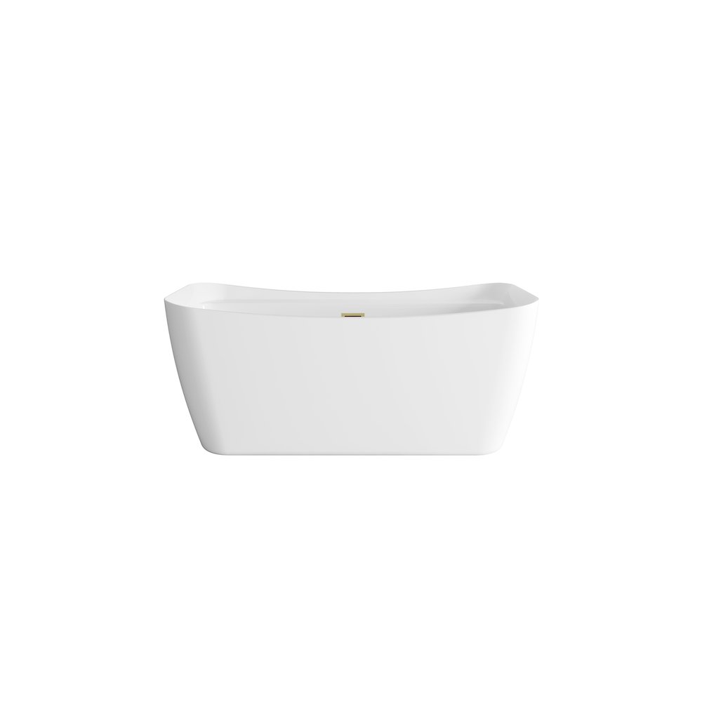 59 inch Soaking Bathtub in Glossy White with Brushed Gold Trim. Picture 1
