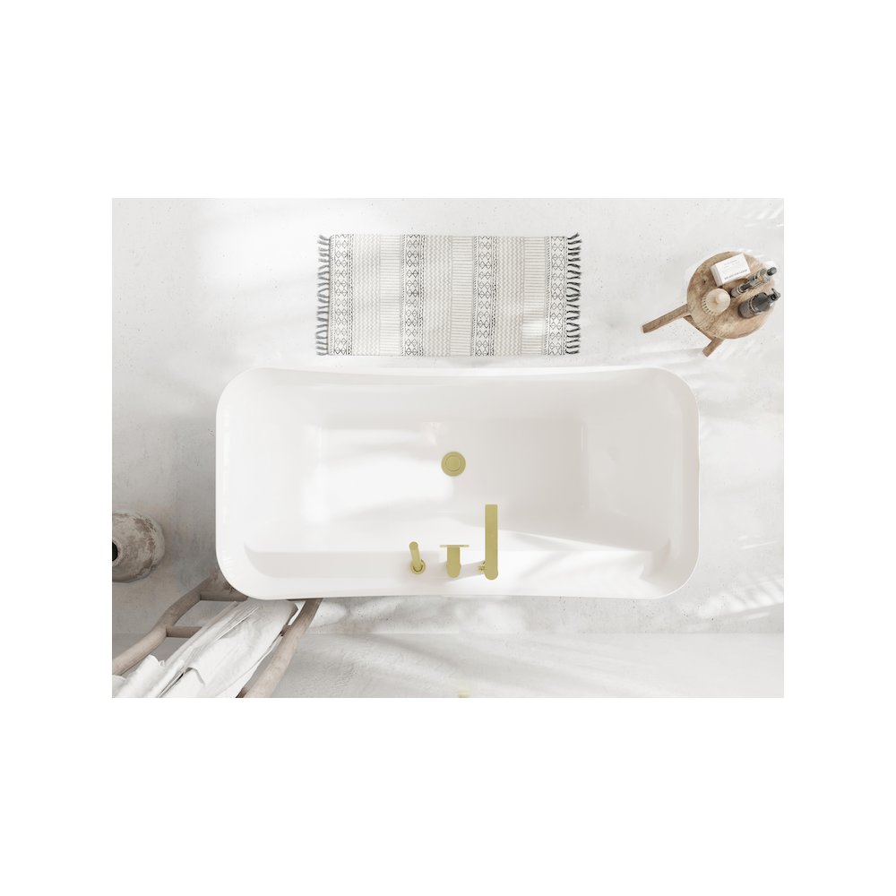 59 inch Soaking Bathtub in Glossy White with Brushed Gold Trim. Picture 11