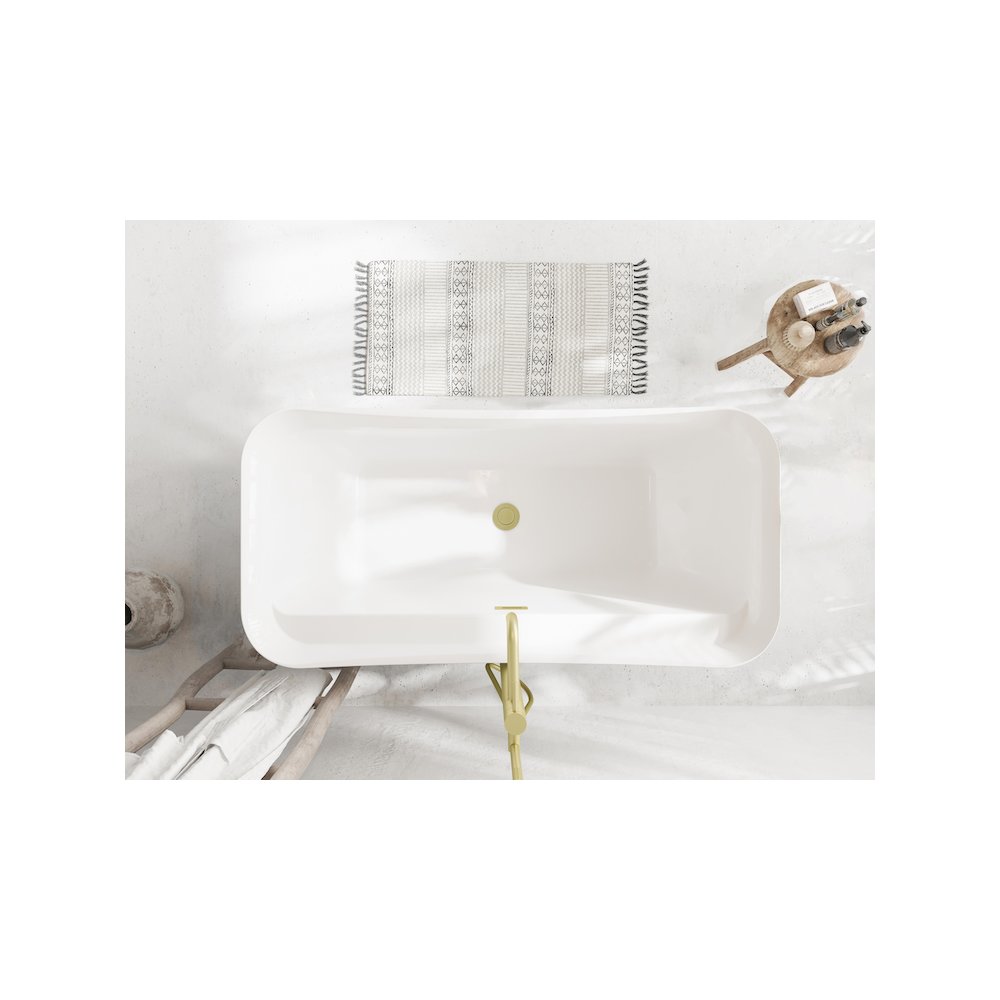 59 inch Soaking Bathtub in Glossy White with Brushed Gold Trim. Picture 4