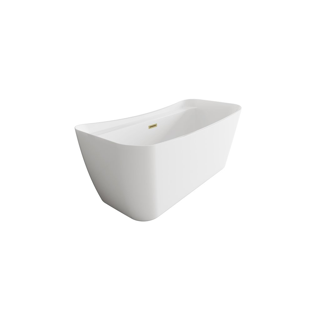 59 inch Soaking Bathtub in Glossy White with Brushed Gold Trim. Picture 5
