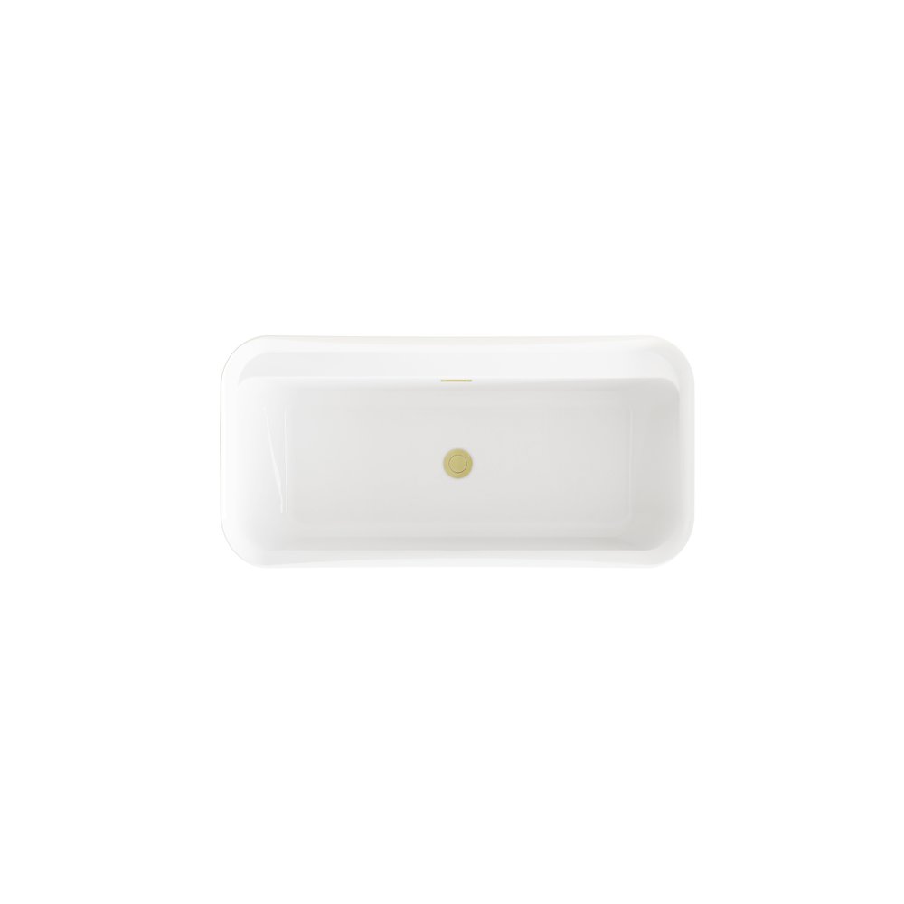 59 inch Soaking Bathtub in Glossy White with Brushed Gold Trim. Picture 6