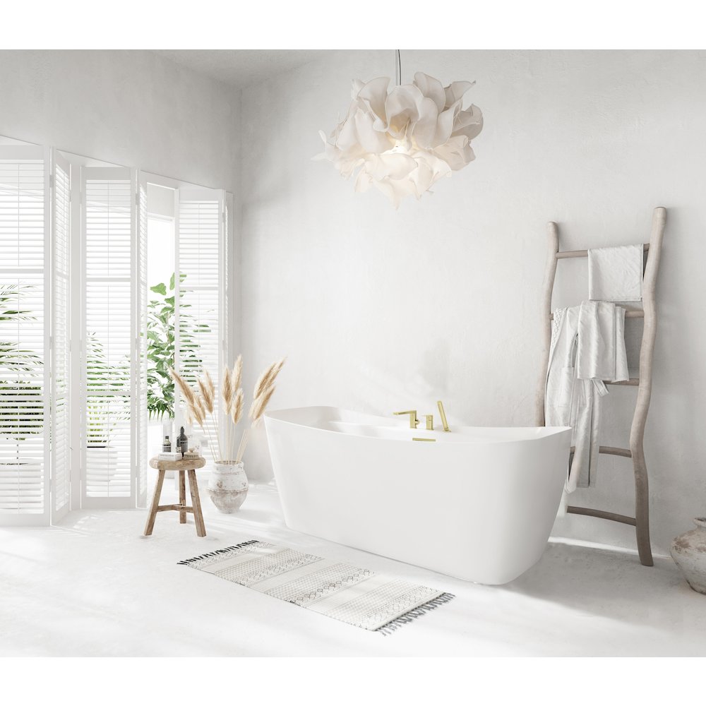 59 inch Soaking Bathtub in Glossy White with Brushed Gold Trim. Picture 10