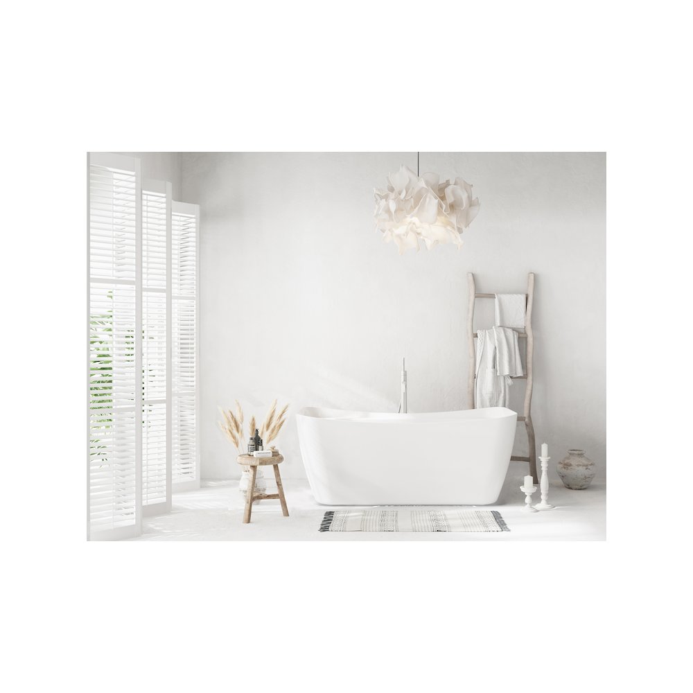 59 inch Soaking Bathtub in Glossy White with Brushed Nickel Trim. Picture 2