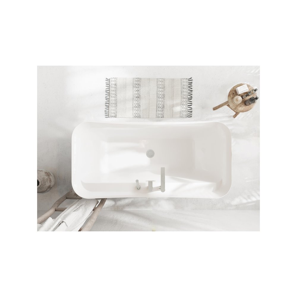 59 inch Soaking Bathtub in Glossy White with Brushed Nickel Trim. Picture 11