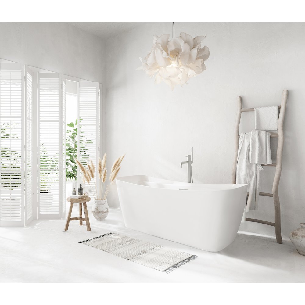 59 inch Soaking Bathtub in Glossy White with Brushed Nickel Trim. Picture 3