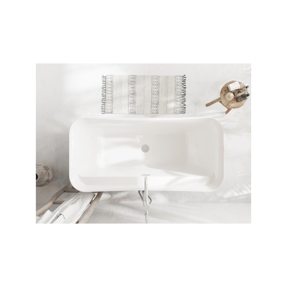 59 inch Soaking Bathtub in Glossy White with Brushed Nickel Trim. Picture 4