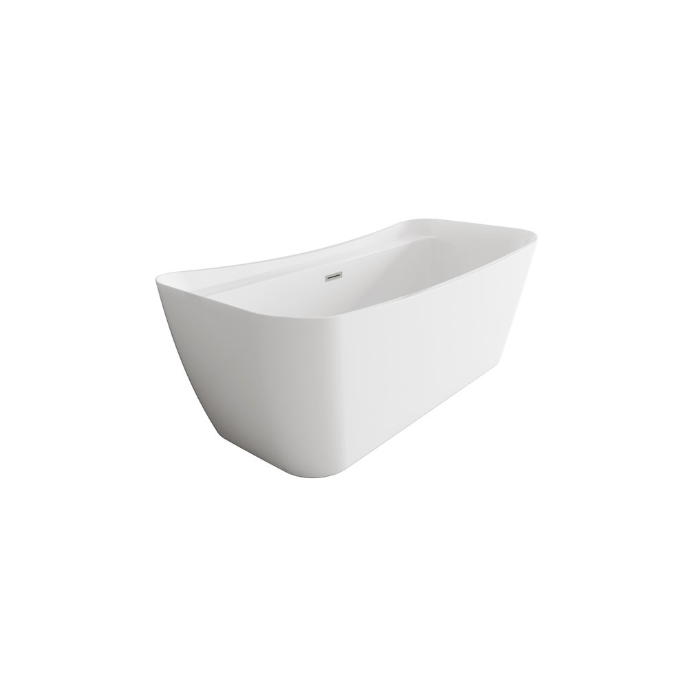 59 inch Soaking Bathtub in Glossy White with Brushed Nickel Trim. Picture 5