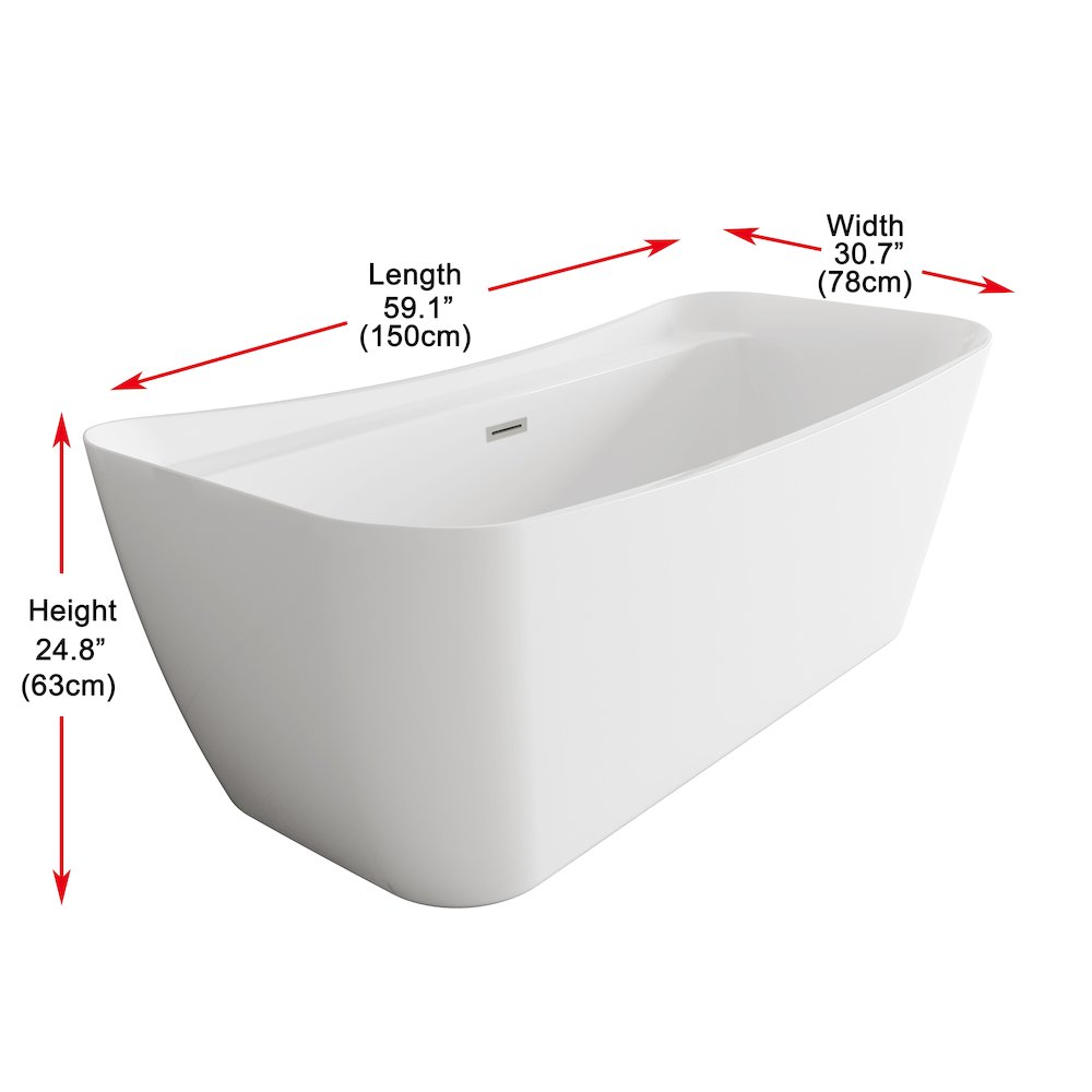 59 inch Soaking Bathtub in Glossy White with Brushed Nickel Trim. Picture 8