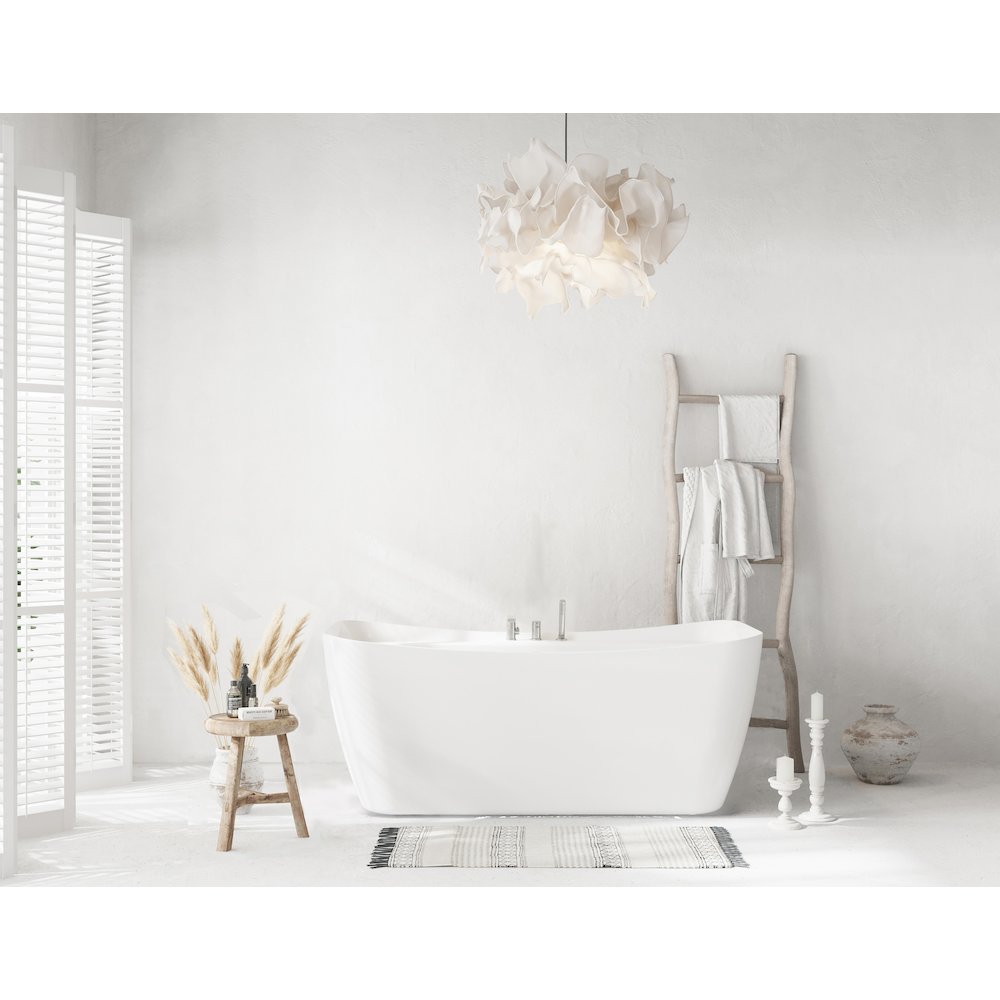 59 inch Soaking Bathtub in Glossy White with Brushed Nickel Trim. Picture 9