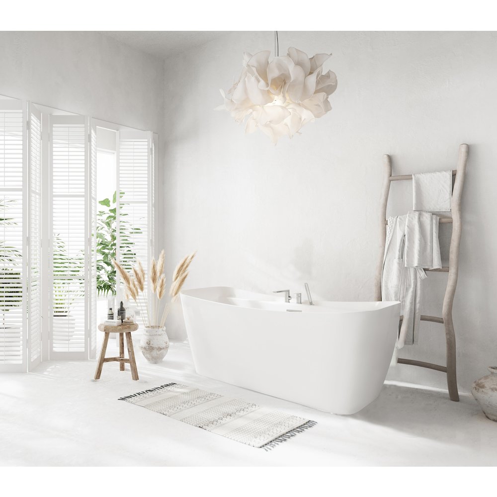 59 inch Soaking Bathtub in Glossy White with Brushed Nickel Trim. Picture 10