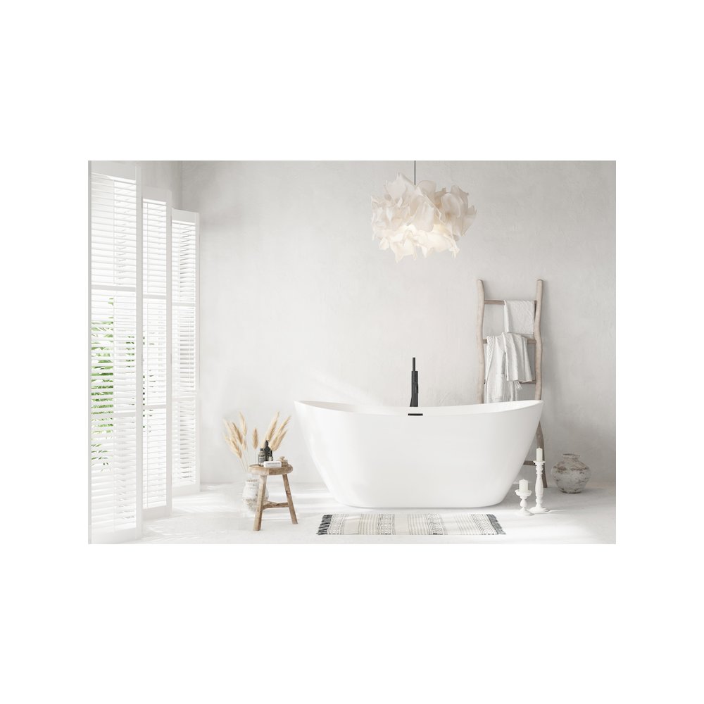 59 inch Soaking Bathtub in Glossy White with Matte Black Trim. Picture 1
