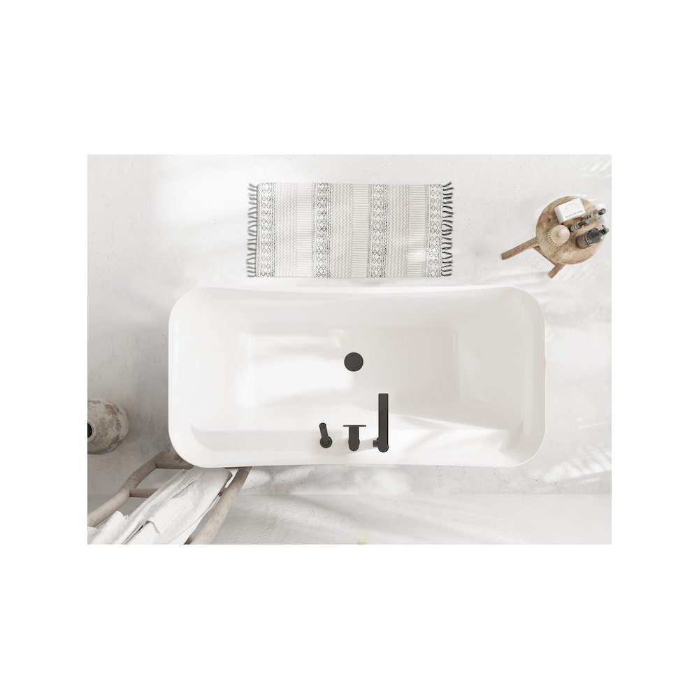 59 inch Soaking Bathtub in Glossy White with Matte Black Trim. Picture 10