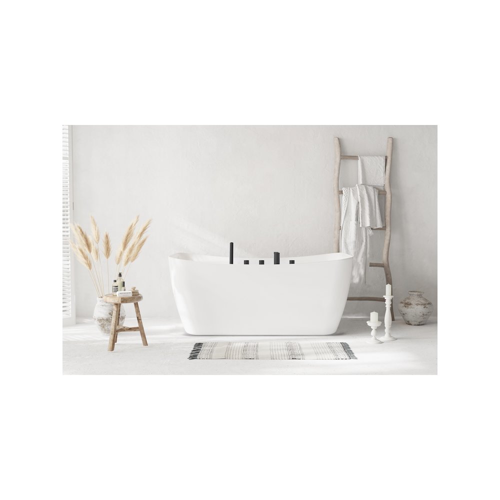59 inch Soaking Bathtub in Glossy White with Matte Black Trim. Picture 11