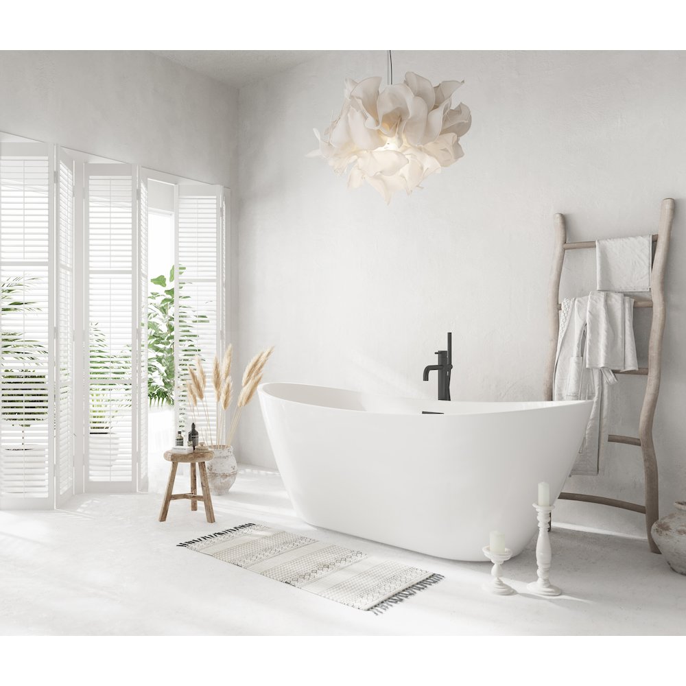 59 inch Soaking Bathtub in Glossy White with Matte Black Trim. Picture 2