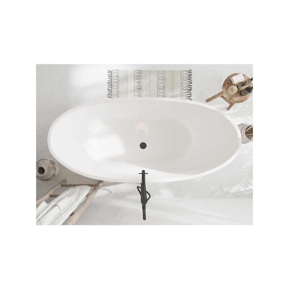 59 inch Soaking Bathtub in Glossy White with Matte Black Trim. Picture 3