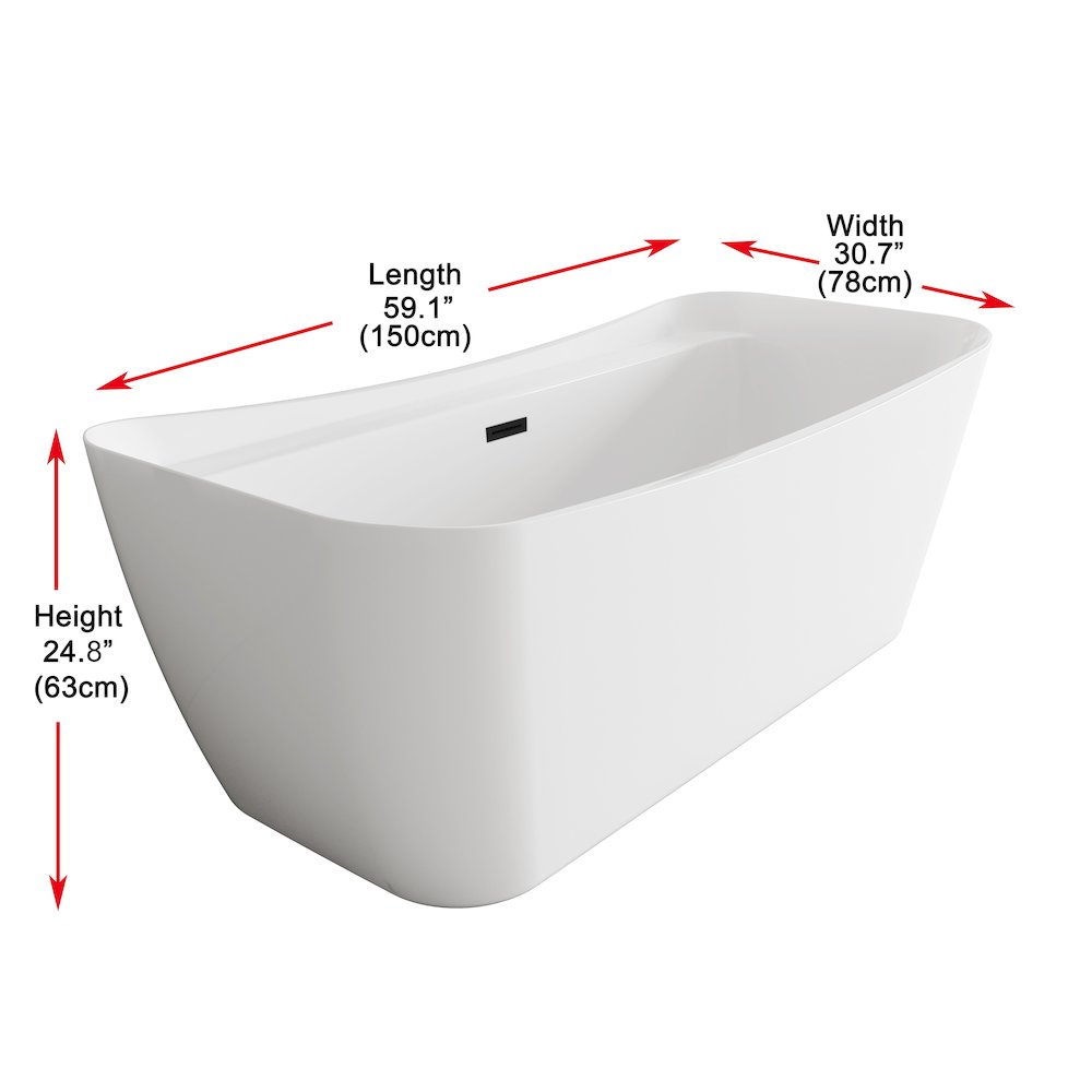 59 inch Soaking Bathtub in Glossy White with Matte Black Trim. Picture 7