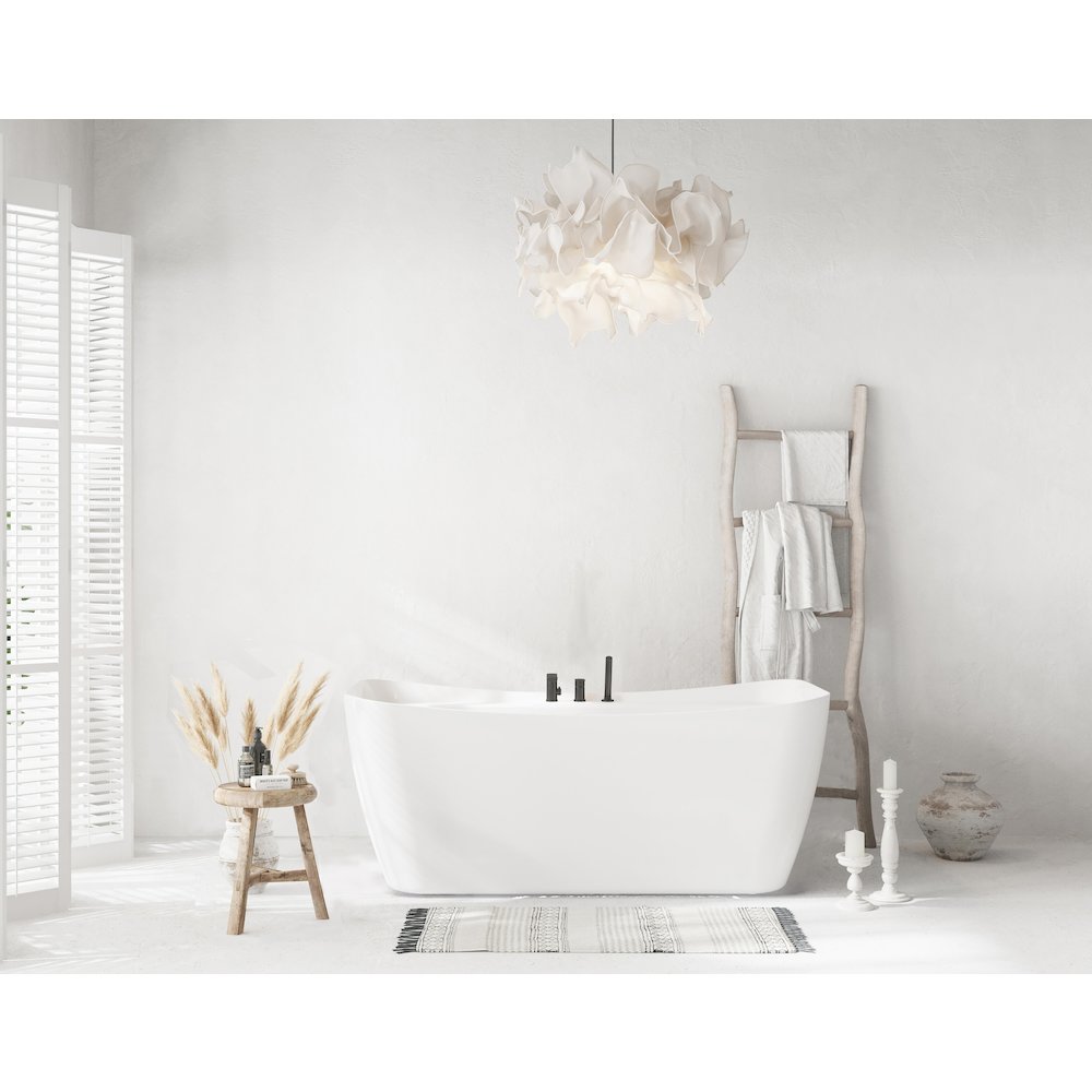 59 inch Soaking Bathtub in Glossy White with Matte Black Trim. Picture 8