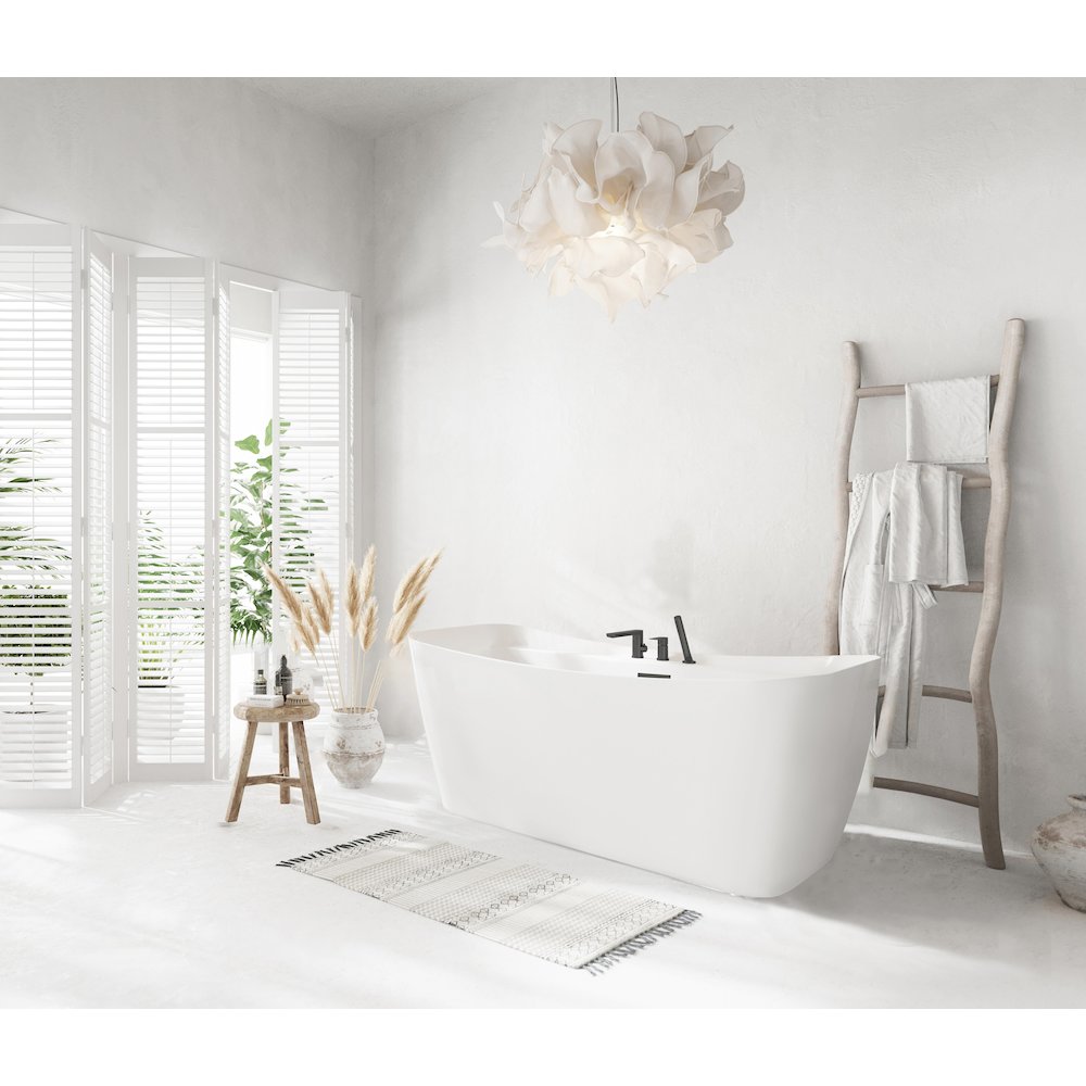 59 inch Soaking Bathtub in Glossy White with Matte Black Trim. Picture 9