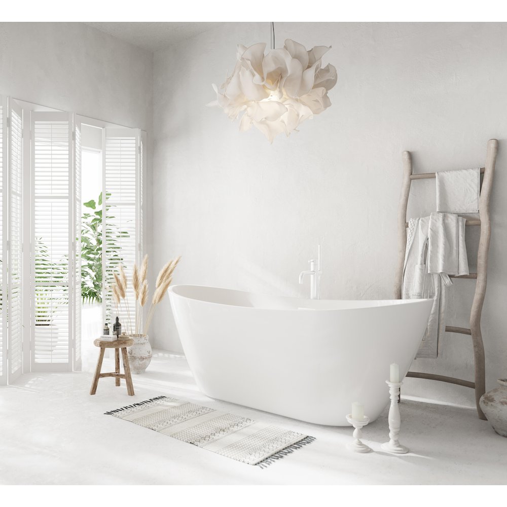 59 inch Soaking Bathtub in Glossy White with Polished White Trim. Picture 2