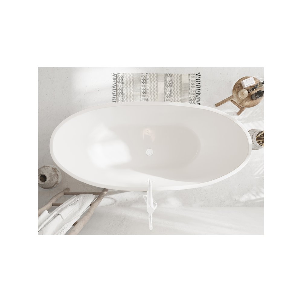 59 inch Soaking Bathtub in Glossy White with Polished White Trim. Picture 3