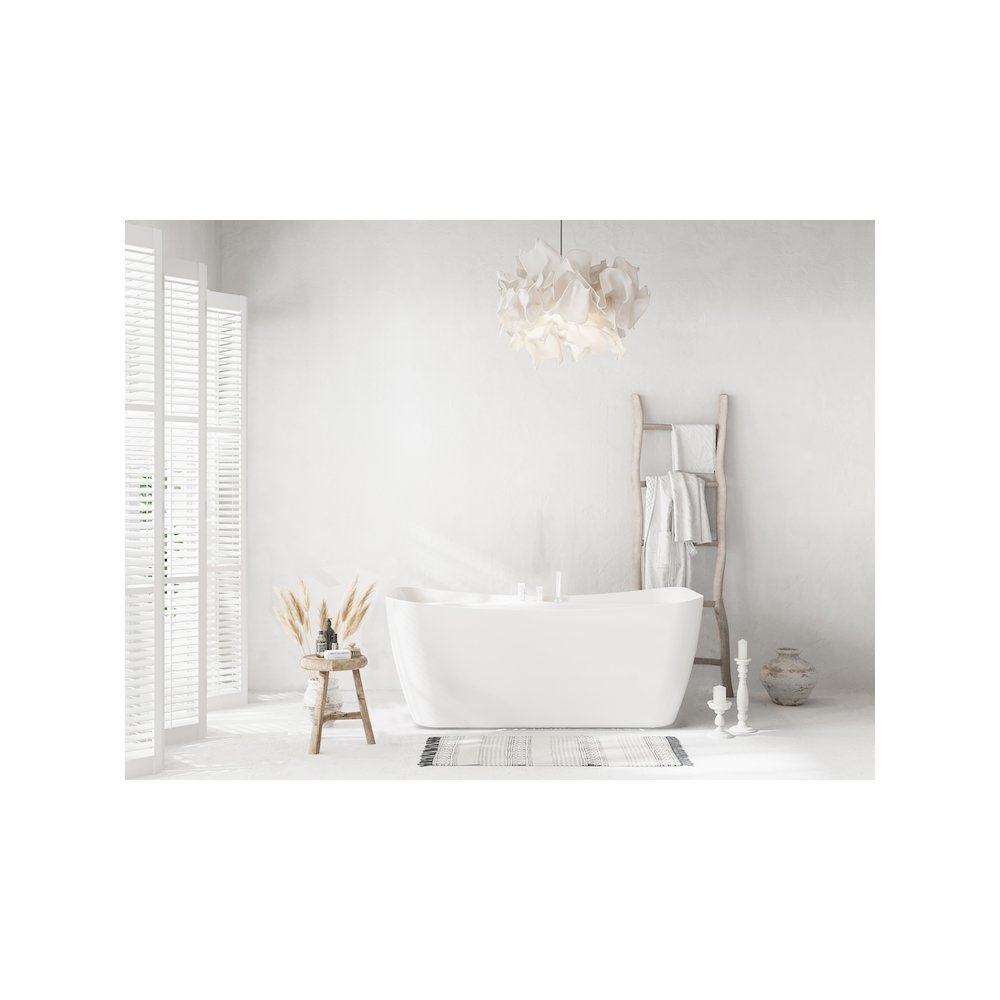 59 inch Soaking Bathtub in Glossy White with Polished White Trim. Picture 8