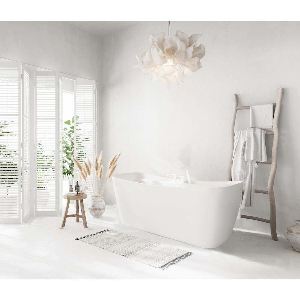 59 inch Soaking Bathtub in Glossy White with Polished White Trim. Picture 9