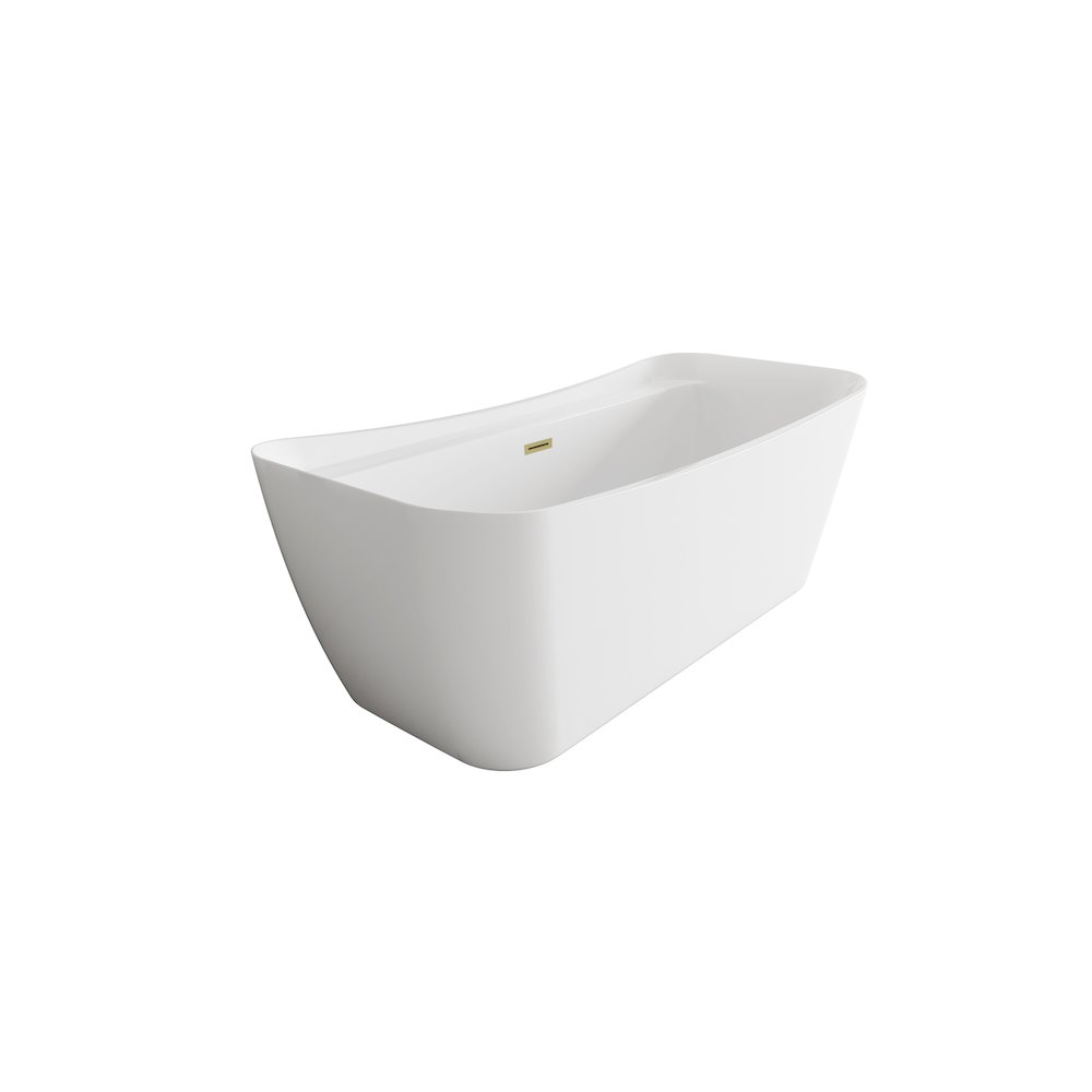 67 inch Soaking Bathtub in Glossy White with Brushed Gold Trim. Picture 5