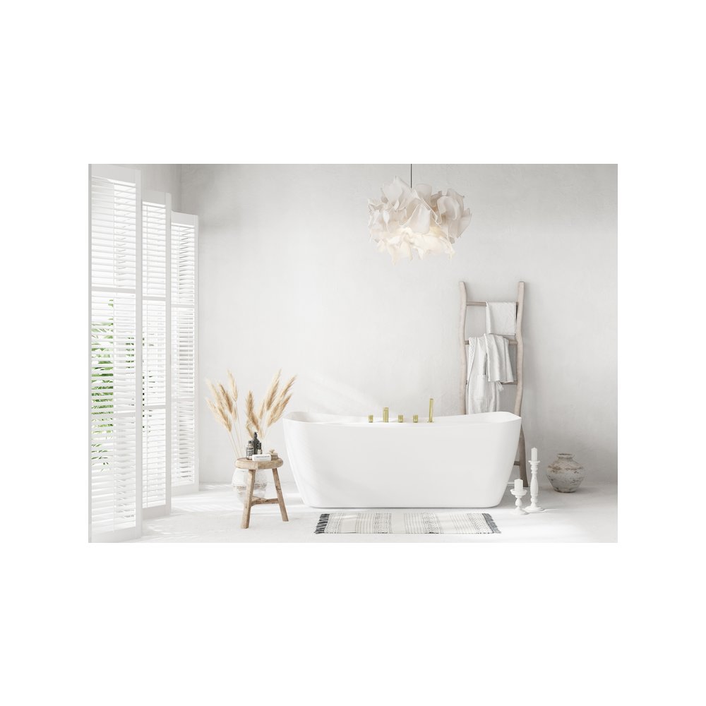 67 inch Soaking Bathtub in Glossy White with Brushed Gold Trim. Picture 9