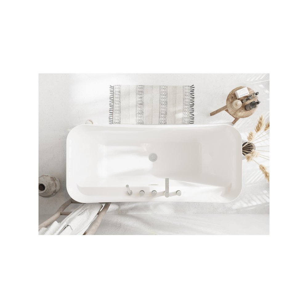 67 inch Soaking Bathtub in Glossy White with Brushed Nickel Trim. Picture 11