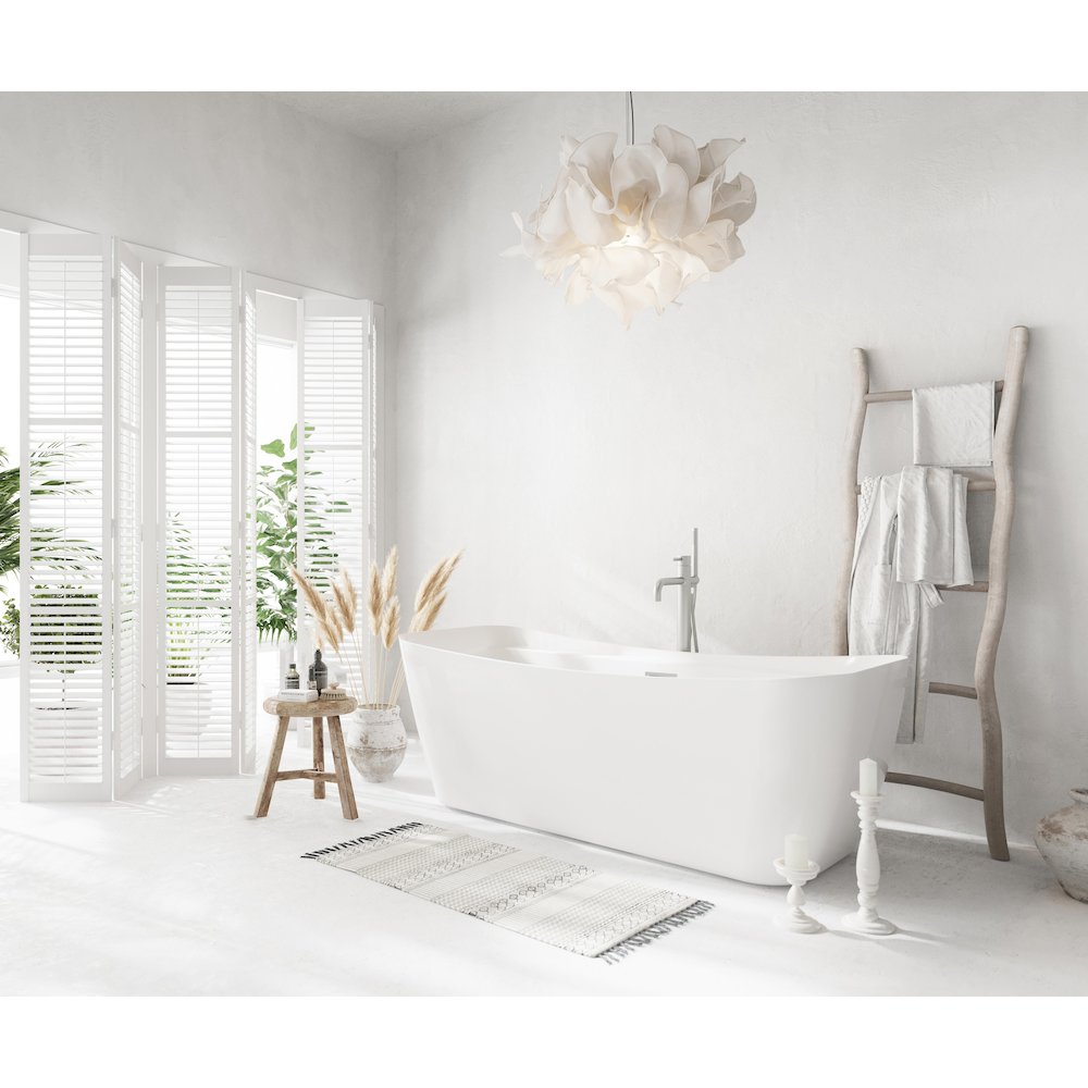 67 inch Soaking Bathtub in Glossy White with Brushed Nickel Trim. Picture 3