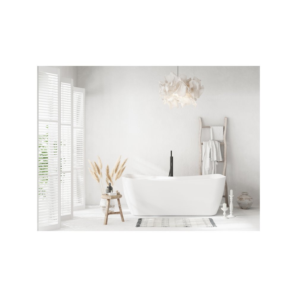 67 inch Soaking Bathtub in Glossy White with Matte Black Trim. Picture 2