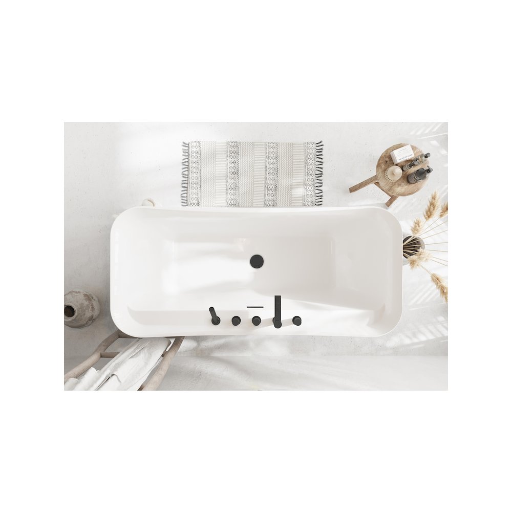 67 inch Soaking Bathtub in Glossy White with Matte Black Trim. Picture 11