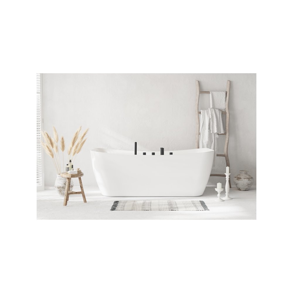 67 inch Soaking Bathtub in Glossy White with Matte Black Trim. Picture 12