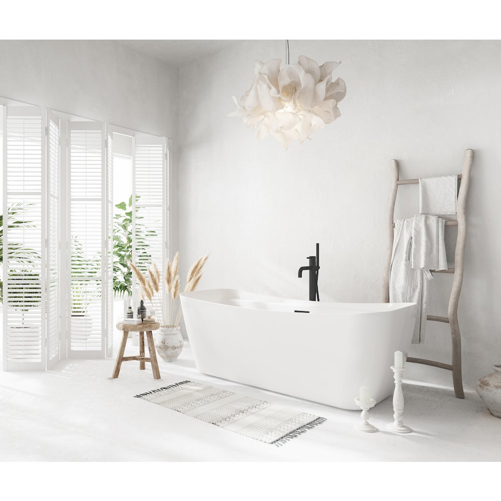 67 inch Soaking Bathtub in Glossy White with Matte Black Trim. Picture 3