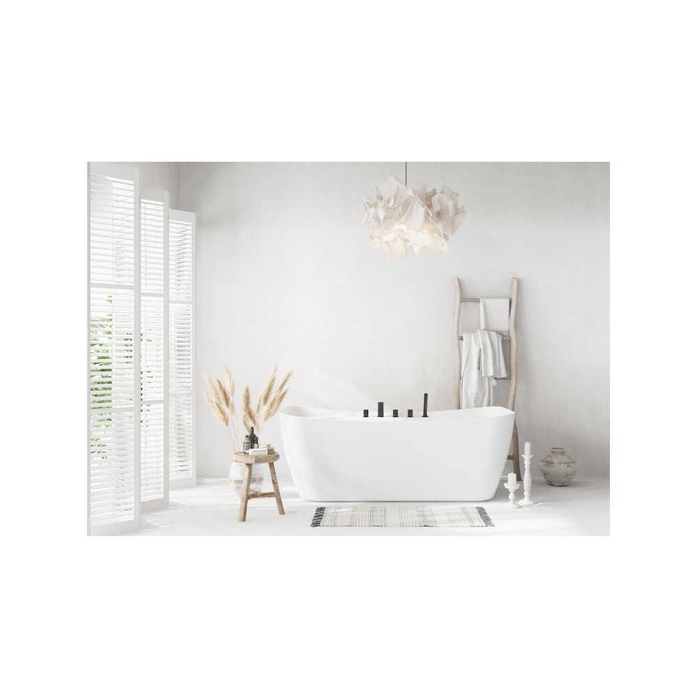 67 inch Soaking Bathtub in Glossy White with Matte Black Trim. Picture 9